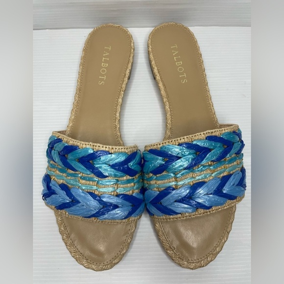 Talbots Shoes - Talbots KERI RAFFIA SLIDES Blue Beachy Boho Size 9